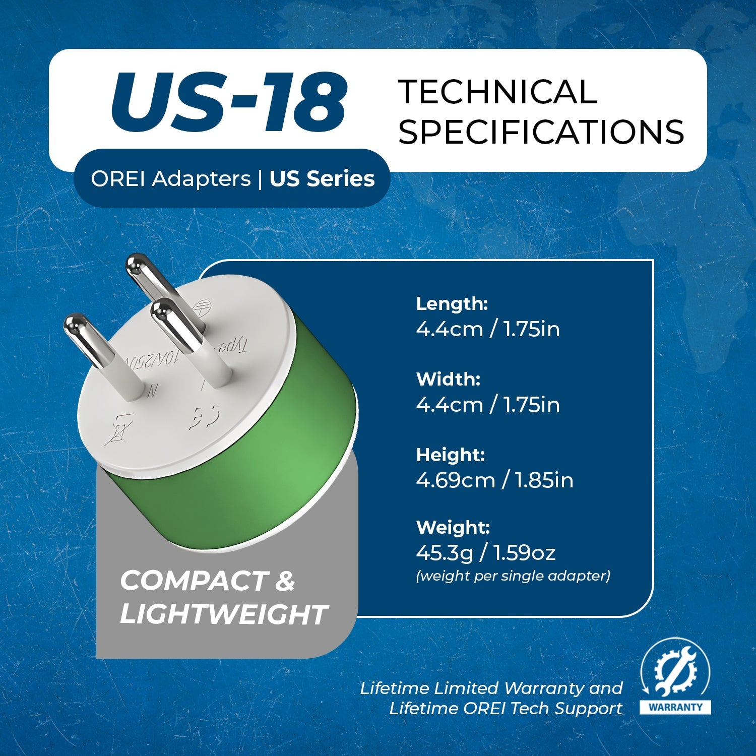 OREI Thailand Travel Adapter - Compact 2-in-1 Type O (US-18)