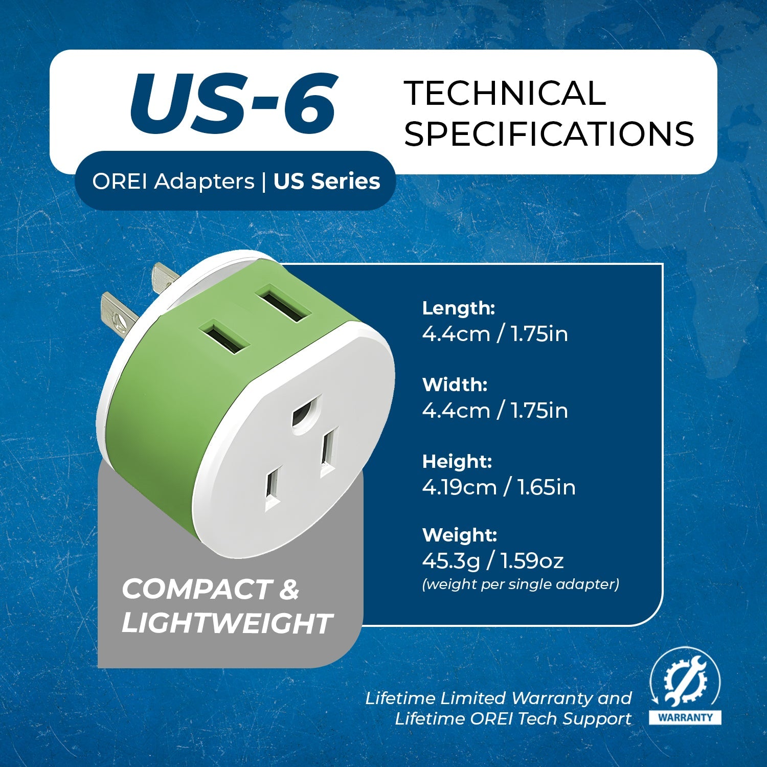 Universal Travel Adapter for Japan & Philippines - Compact 2-in-1 Type A (US-6)