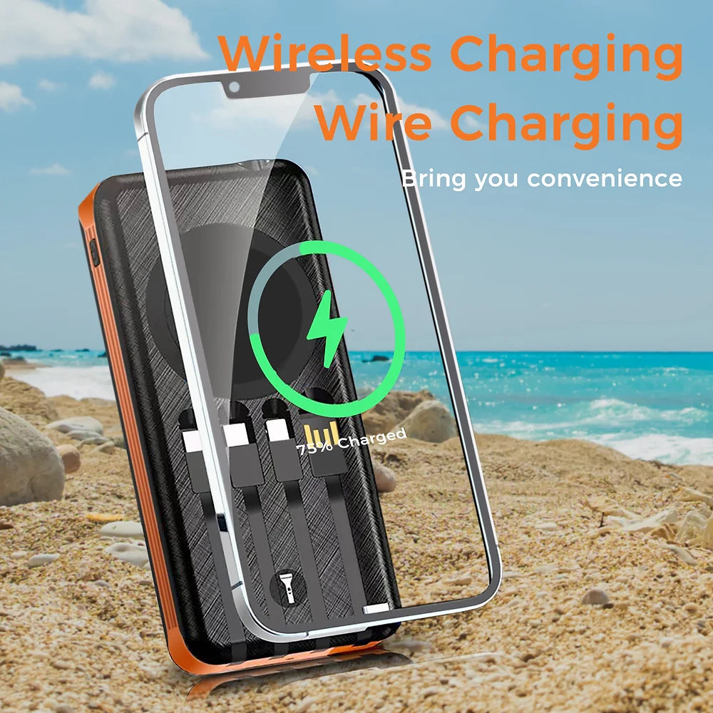 Sungale 10000mAh Wireless Solar Power Bank with Built-in Cables