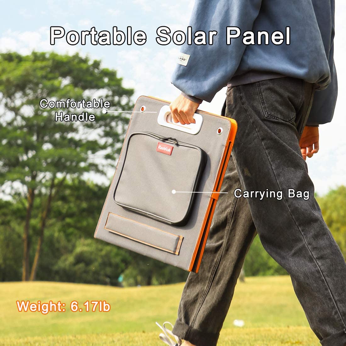 FF Flashfish 18V/100W Foldable Solar Panel for Camping, Fishing, Road Trips - Charge Your Phones and Tablets on the Go!