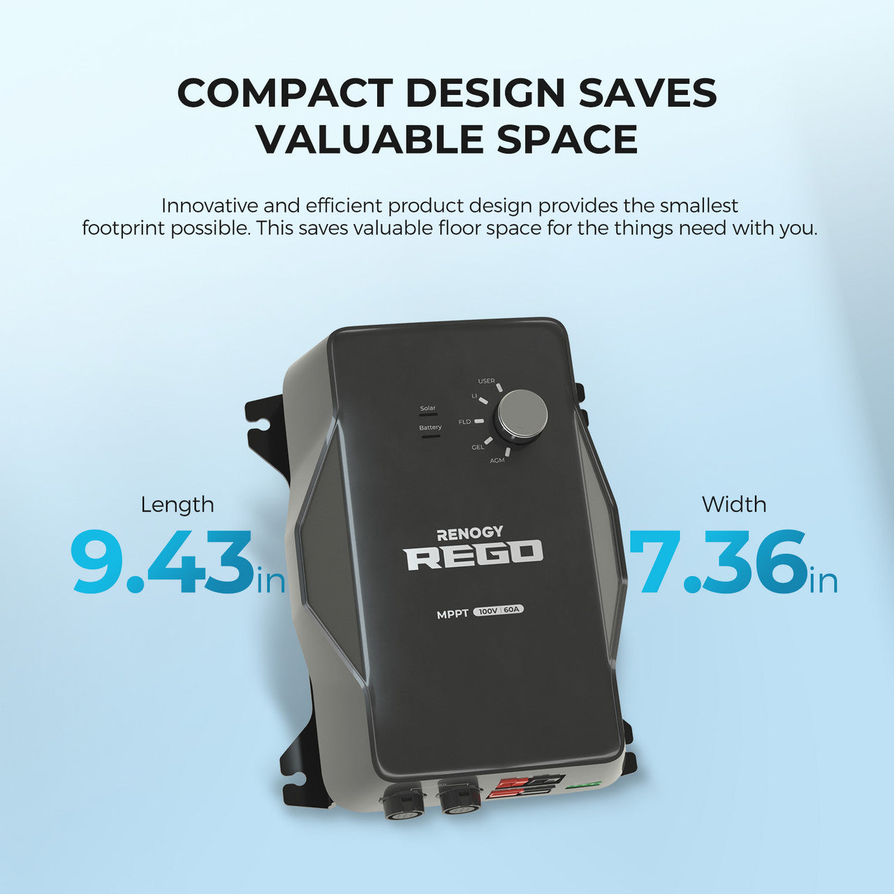 Renogy REGO 12V 60A MPPT Solar Charge Controller Bundle with 10Ft Power Cable