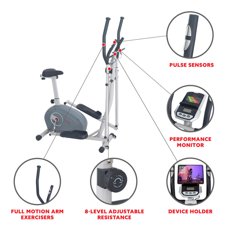 Sunny Health & Fitness 2-in-1 Magnetic Elliptical Upright Bike - Transform Your Home Workout