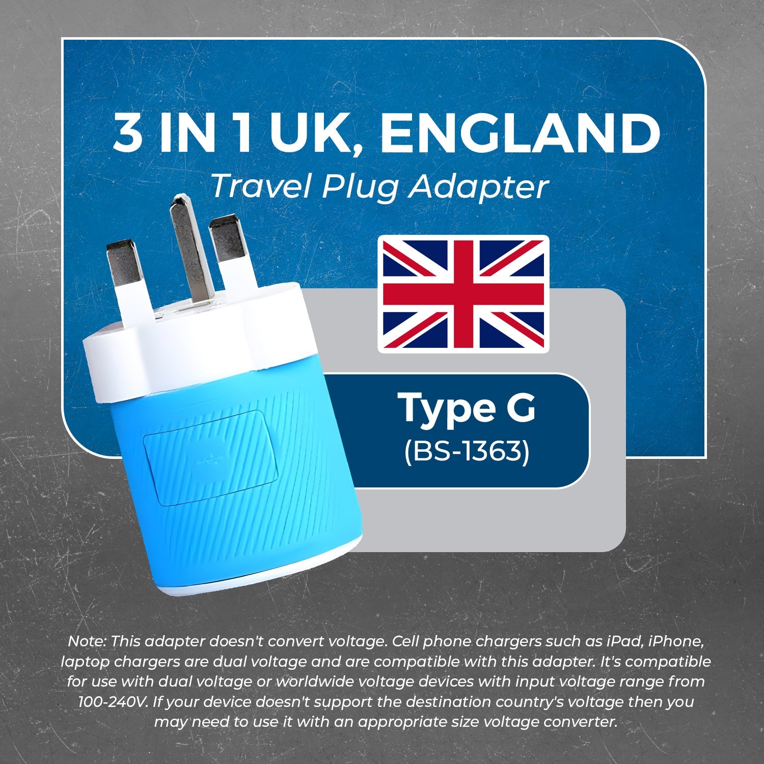 OREI 3-in-1 Compact Travel Adapter for UK & Ireland - 2 USB Ports, Type G Plug (U2U-7)