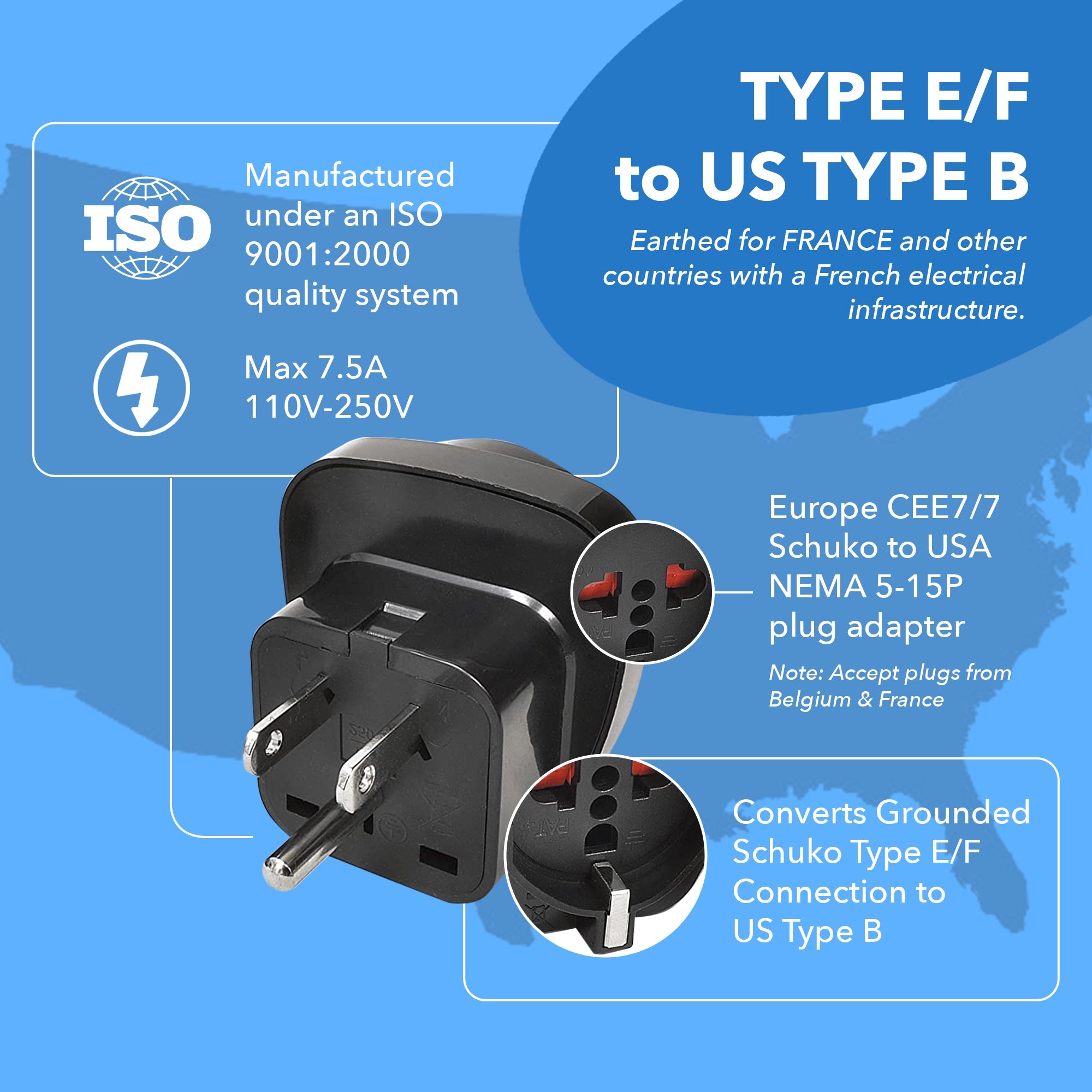 OREI GP-95 European to USA Grounded Plug Adapter - 3 Pack: Your Essential Travel Companion