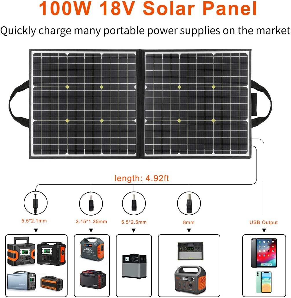 Flashfish 100W 18V Foldable Solar Panel with 5V USB - Your Portable Powerhouse