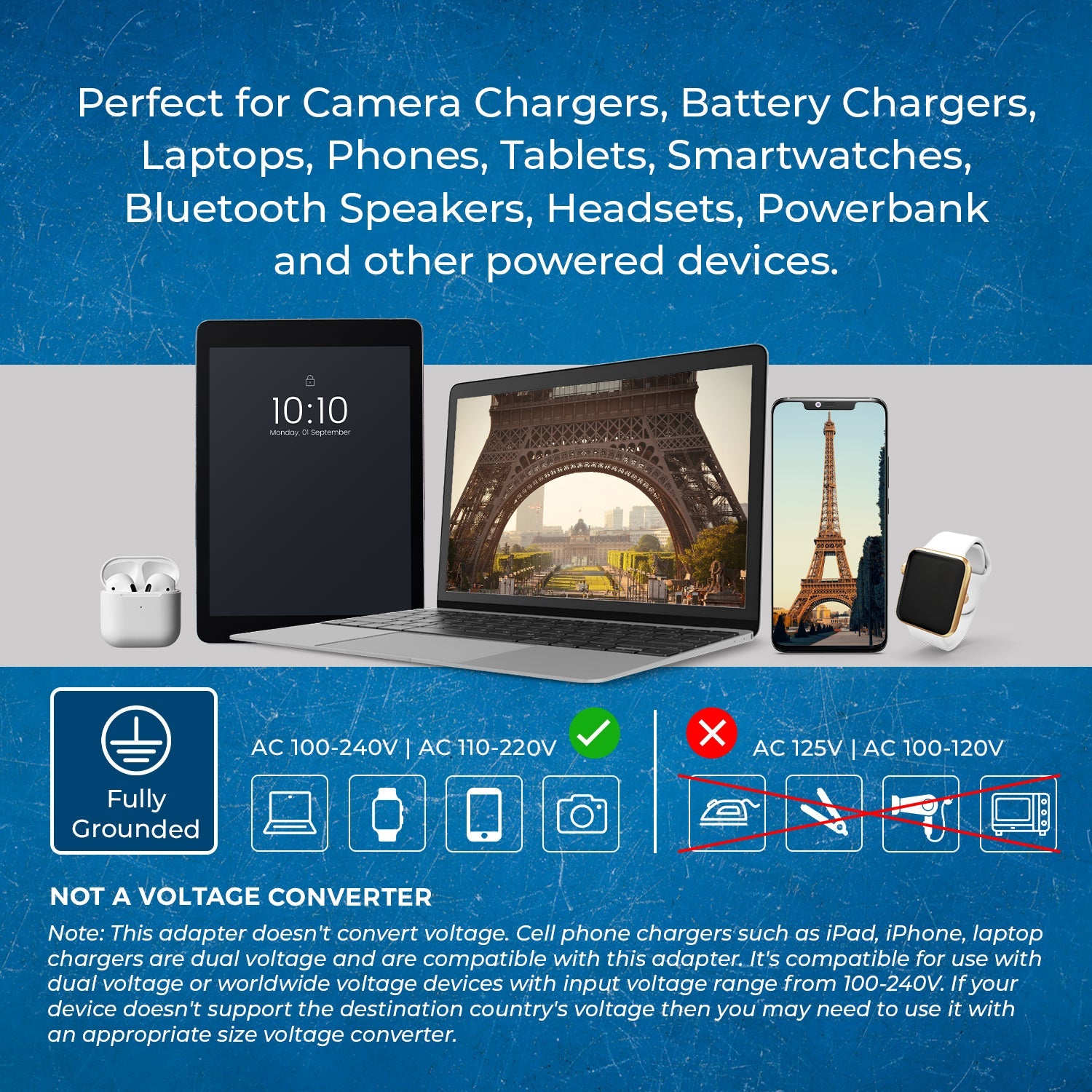 Compact 2-in-1 Travel Adapter for Germany & France - Type E/F (US-9)