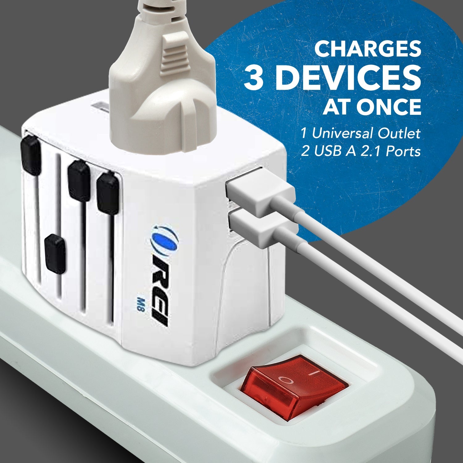 OREI World Travel Adapter Plug - Compact, All-in-One with 2 USB Ports (M8_White)