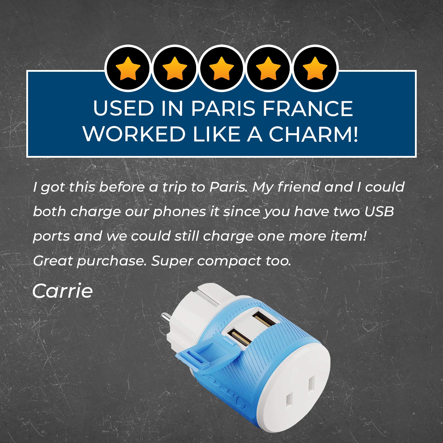 OREI Compact 3-in-1 Travel Adapter for Europe, France - 2 USB Ports, Type E/F Plug (U2U-9)