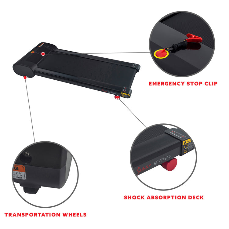 Sunny Health & Fitness Under Desk Slim Flat Treadmill - Your Home Workout Companion