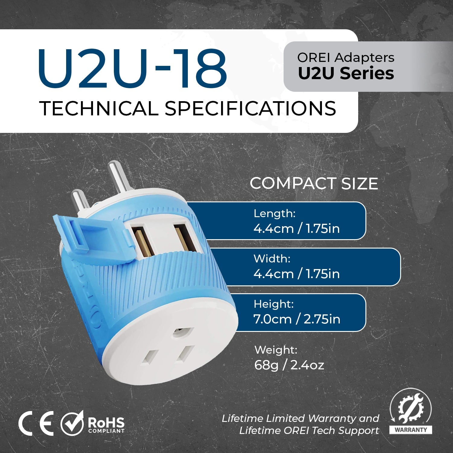 OREI U2U-18 Thailand Travel Adapter - Compact & Versatile for Your Journeys