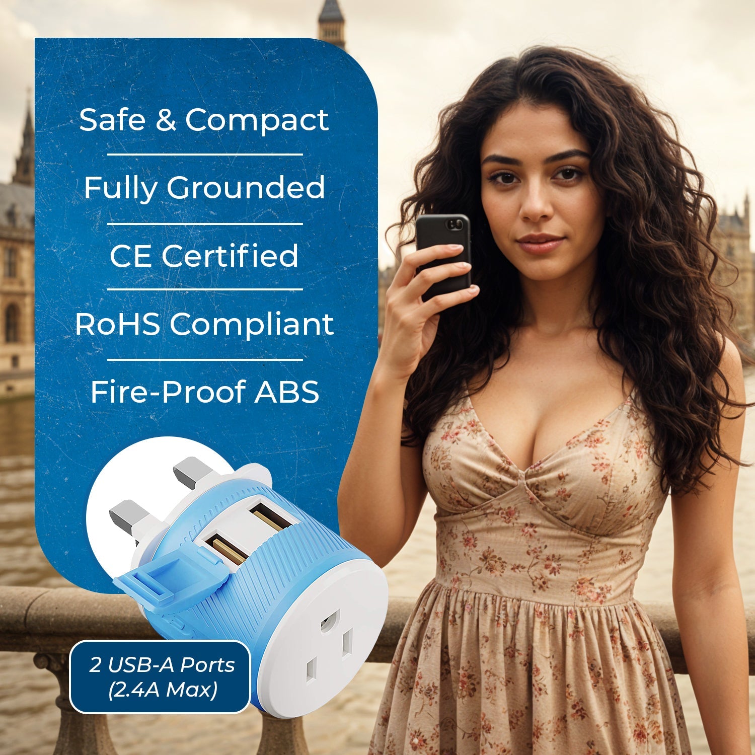 OREI 3-in-1 Compact Travel Adapter for UK & Ireland - 2 USB Ports, Type G Plug (U2U-7)