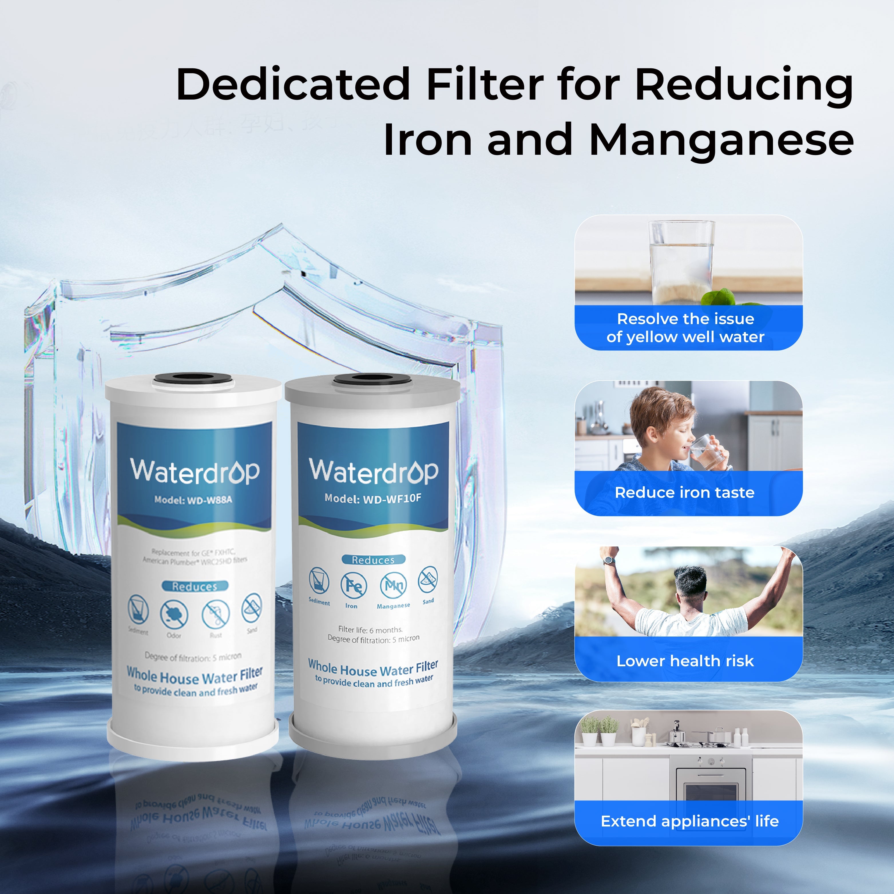 Waterdrop 2-Stage Whole House Water Filter: Remove Iron & Manganese Effortlessly