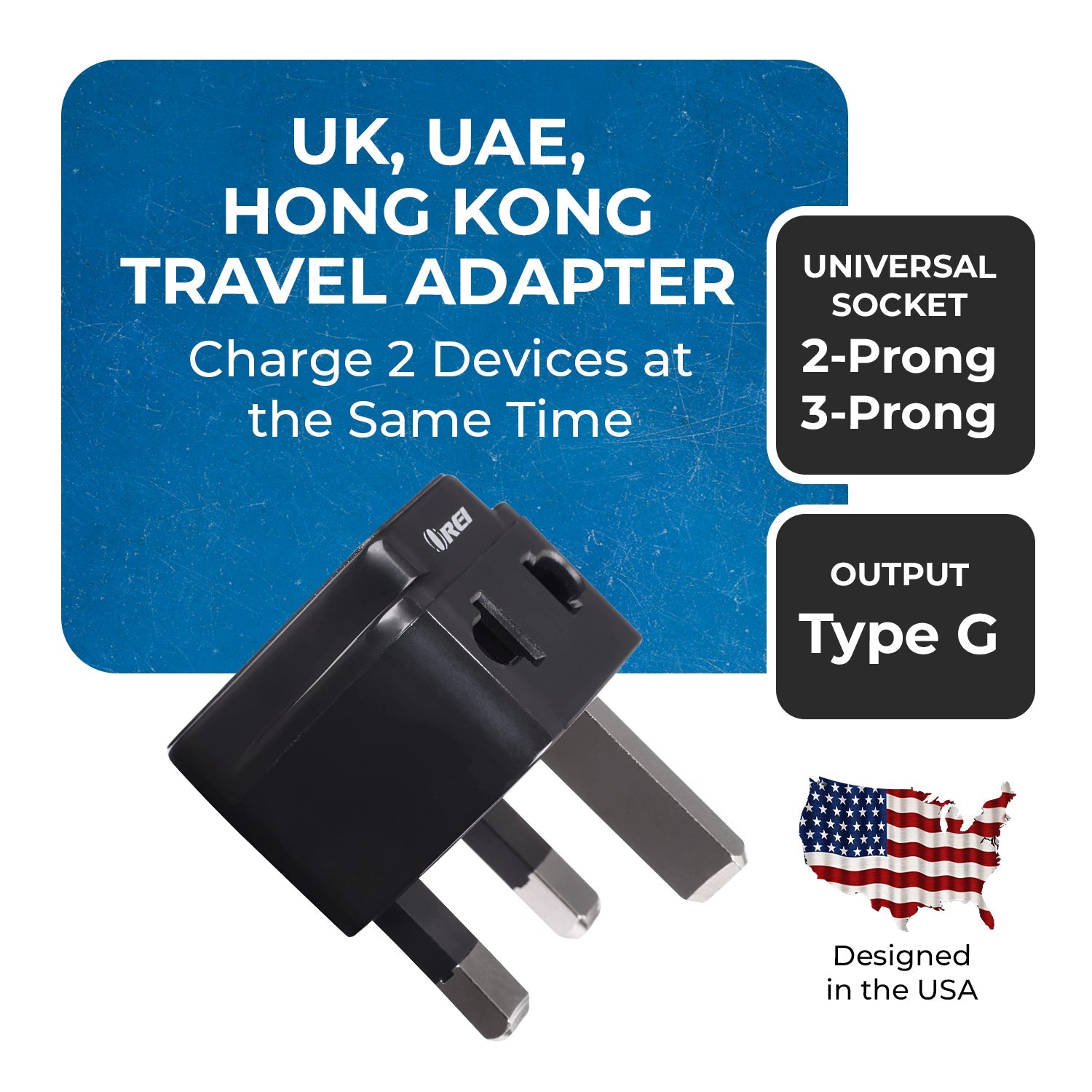 OREI DB-7 Compact 2-in-1 UK & Hong Kong Travel Adapter