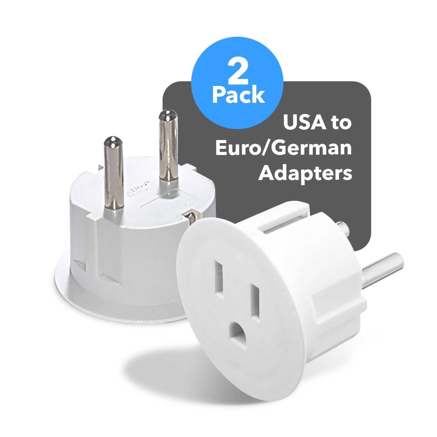 OREI Heavy Duty USA to European Schuko Plug Adapters - 2 Pack (GS20) - Your Travel Essential