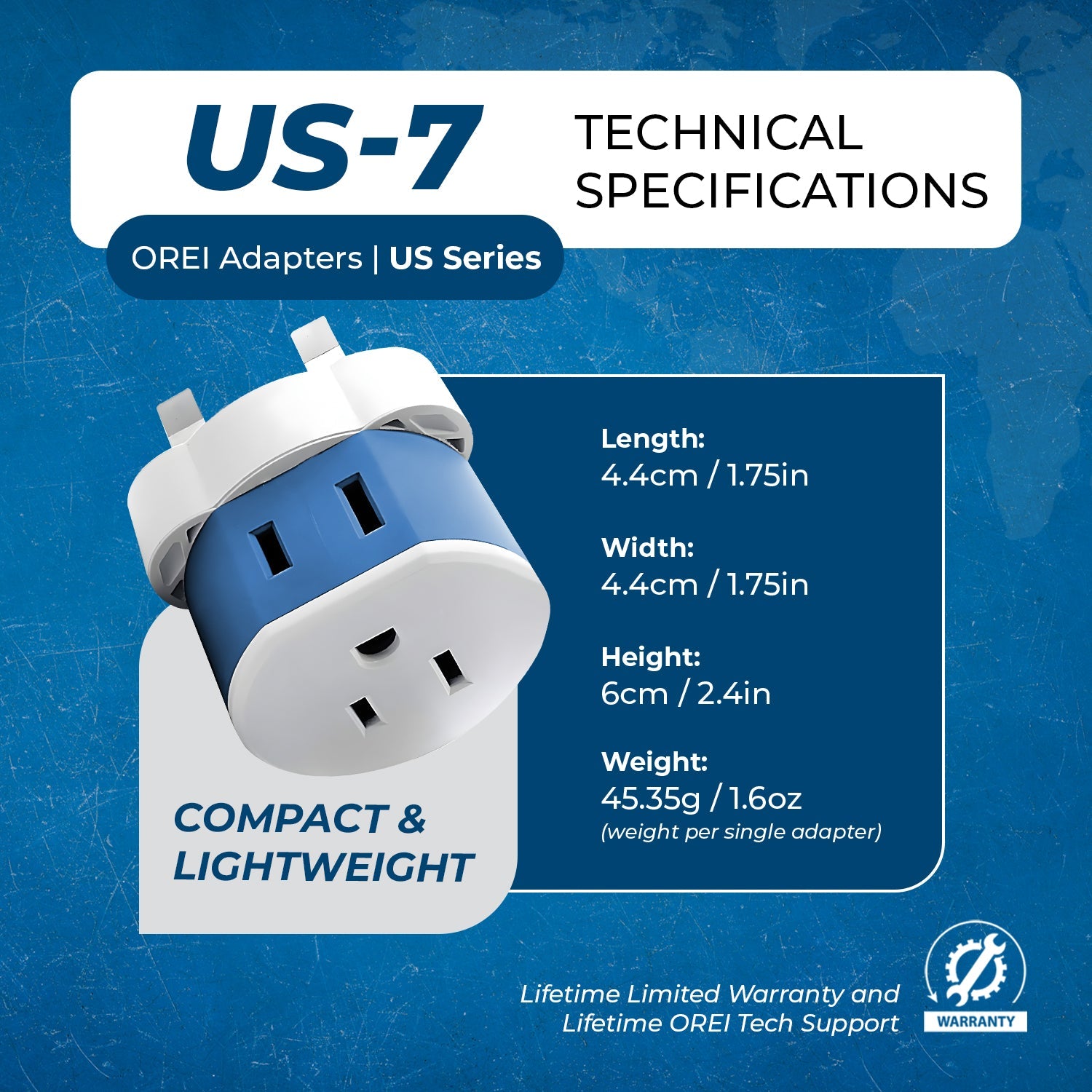 OREI US-7 Universal Travel Adapter - Compact 2-in-1 for UK & Dubai