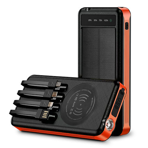Sungale 10000mAh Wireless Solar Power Bank with Built-in Cables