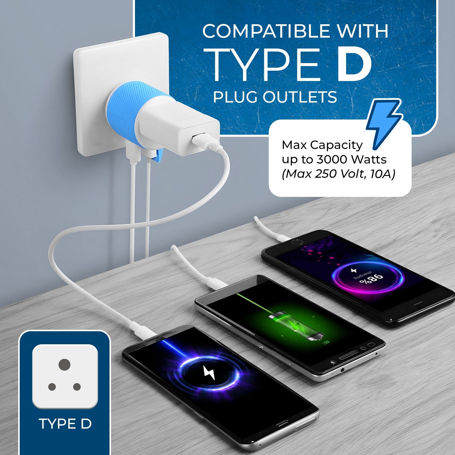 Universal Travel Adapter - 3 in 1 - 2 USB - Compact Design for India & Nepal (U2U-10)