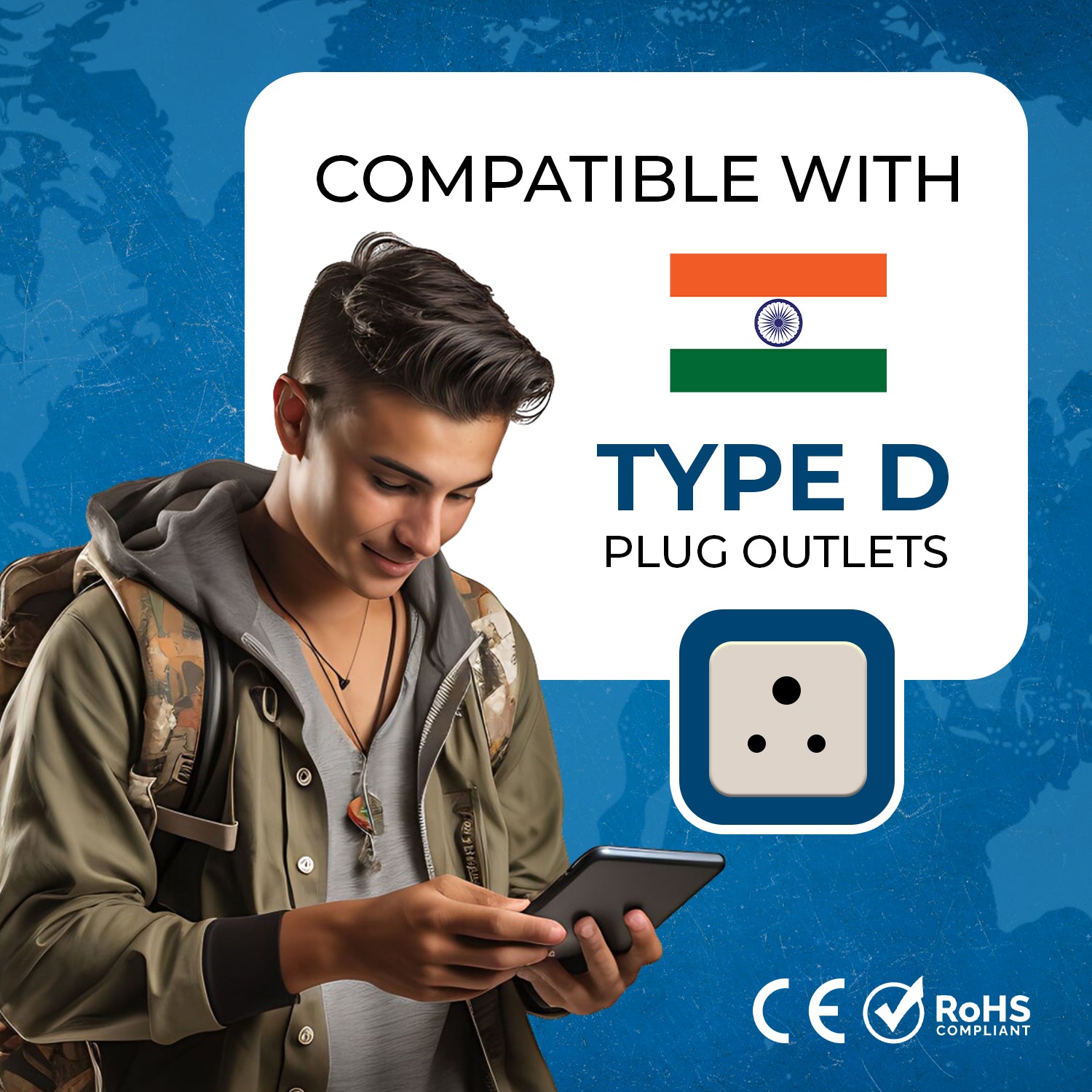 OREI DB-10 Compact Travel Adapter for India & Nepal - 2 in 1 Type D