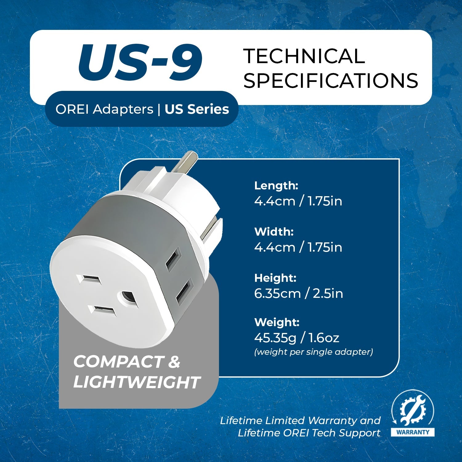 Compact 2-in-1 Travel Adapter for Germany & France - Type E/F (US-9)