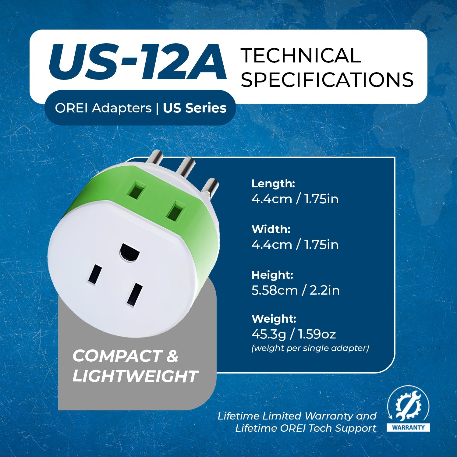 Compact 2-in-1 Travel Adapter for Italy & Uruguay - Type L (US-12A)