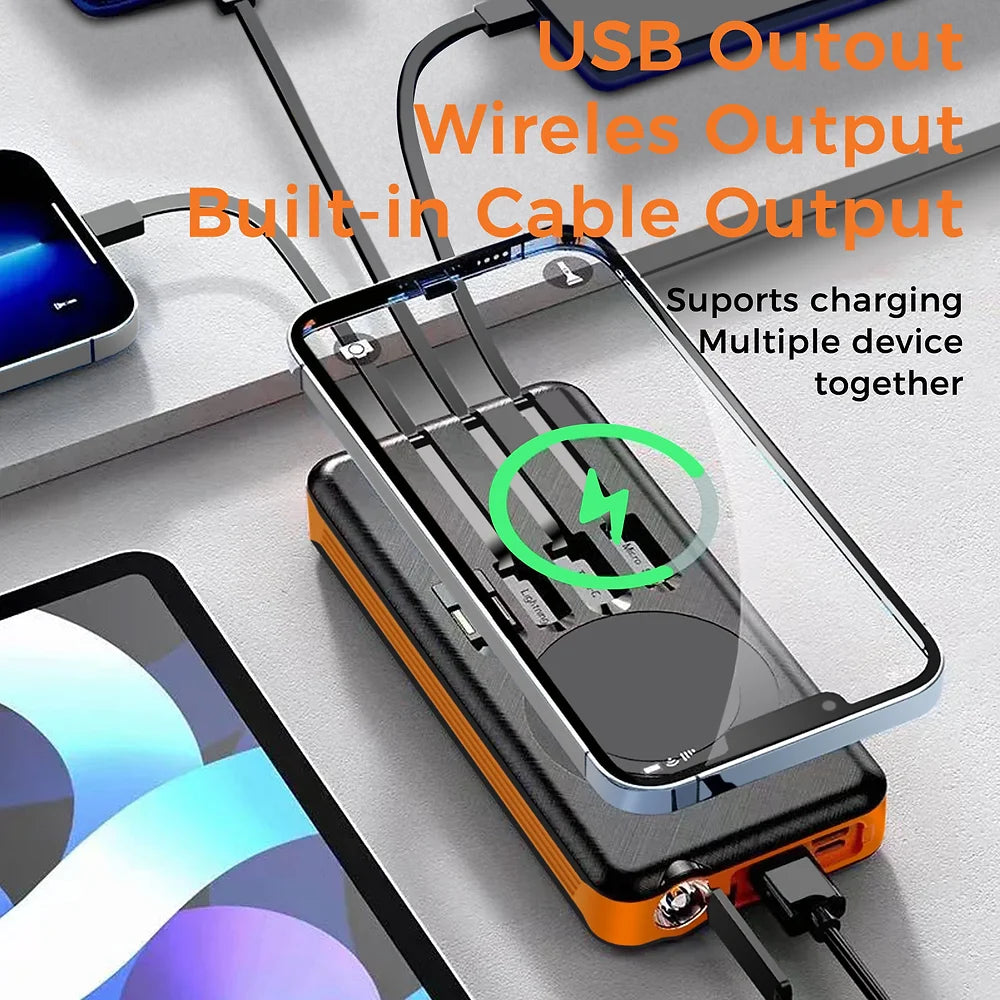 Sungale 10000mAh Wireless Solar Power Bank with Built-in Cables