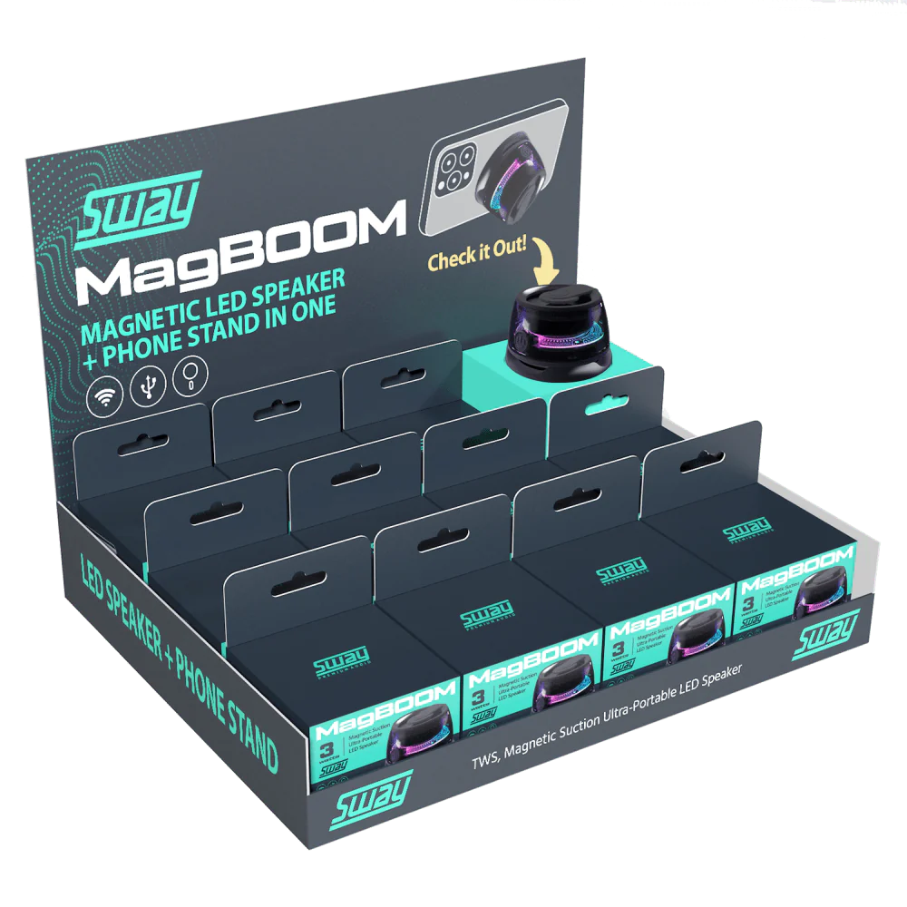 Sway Magboom 12-Pack LED Magnetic Bluetooth Party Speakers - Black