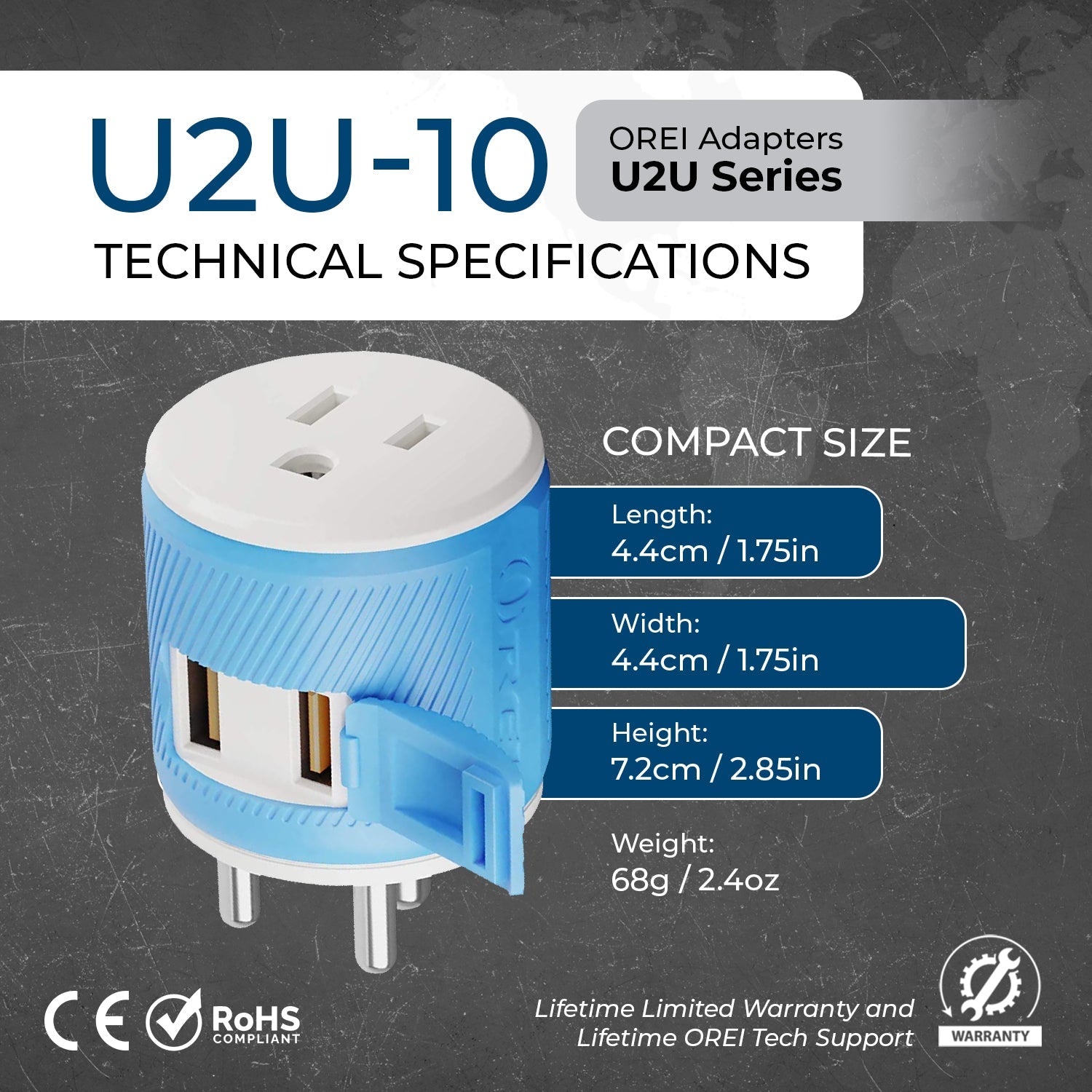 Universal Travel Adapter - 3 in 1 - 2 USB - Compact Design for India & Nepal (U2U-10)