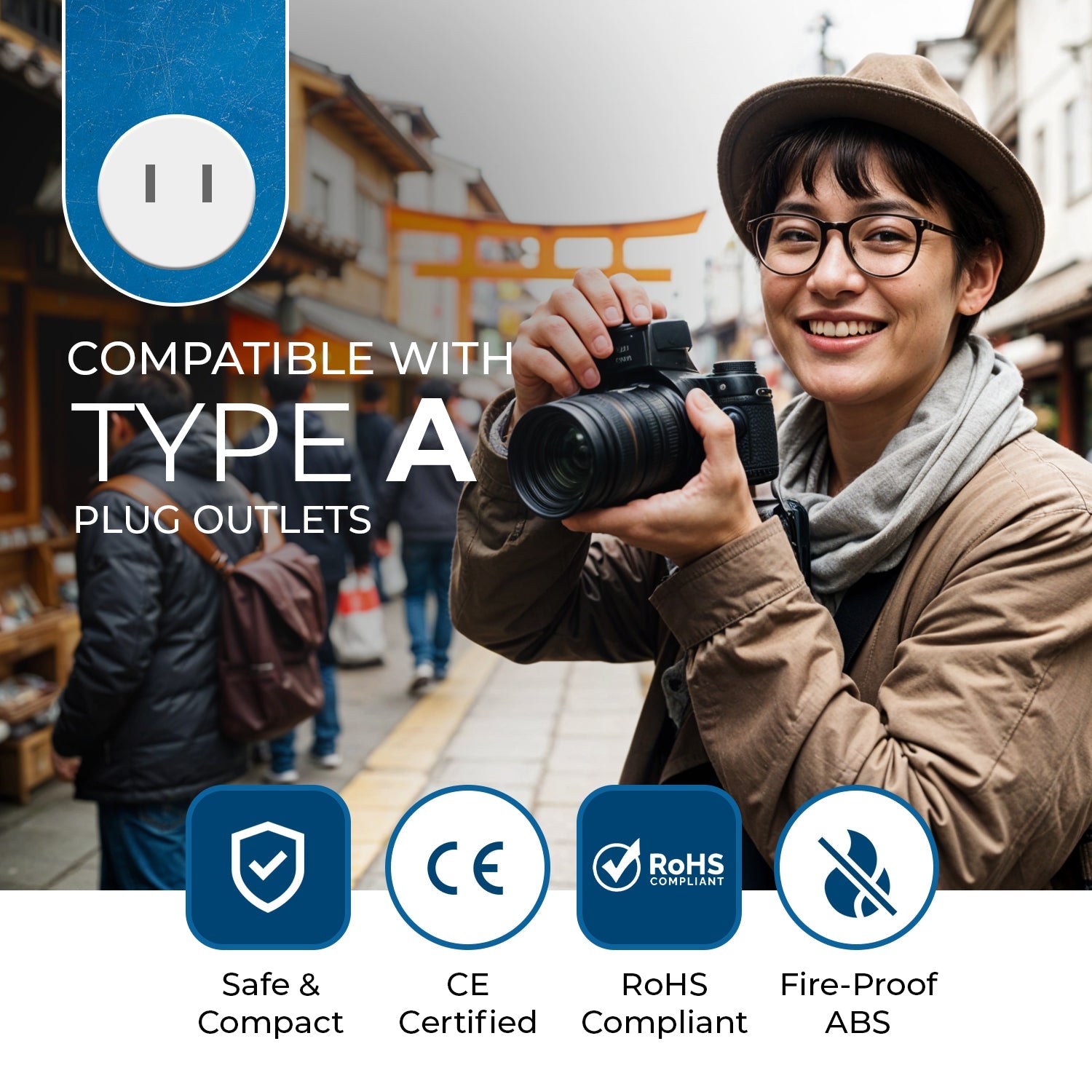Universal Travel Adapter for Japan & Philippines - Compact 2-in-1 Type A (US-6)
