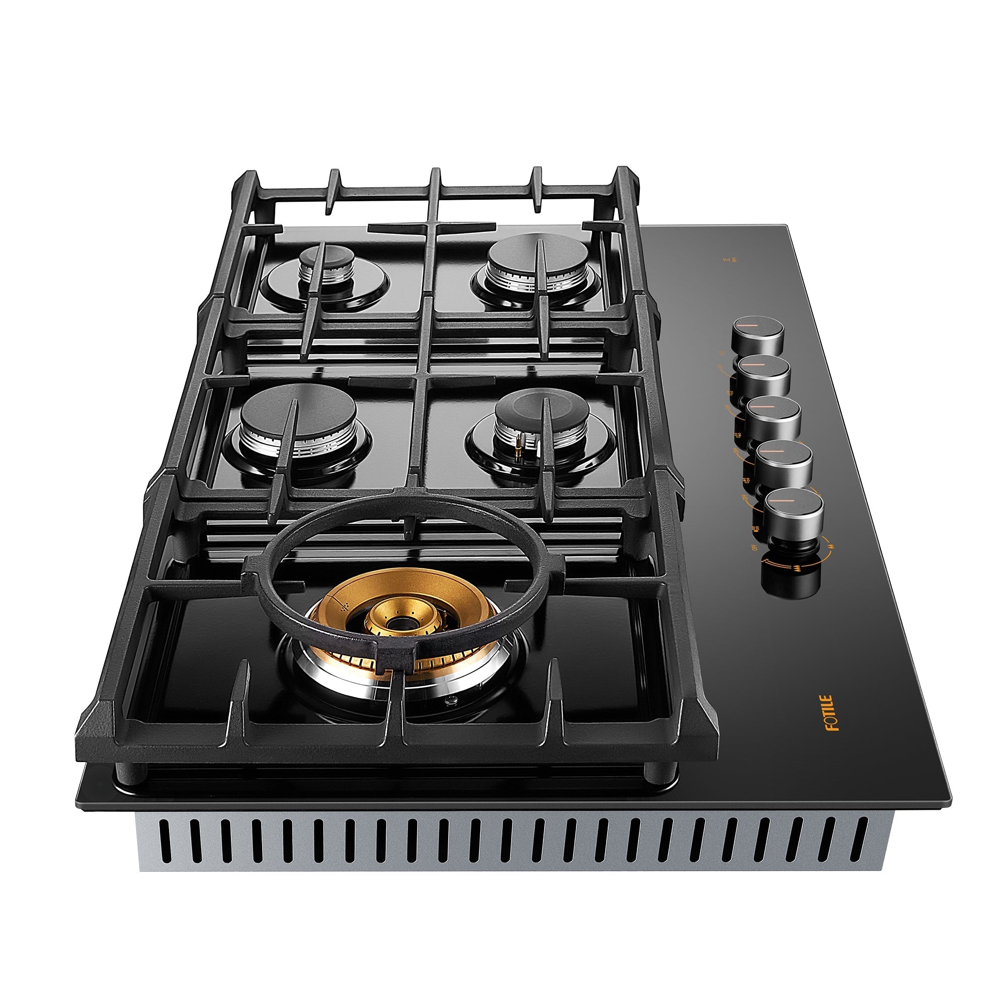 FOTILE GLG36501 36-Inch Anti-Glare Glass Tri-Ring Gas Cooktop with Moonshadow Grey Design