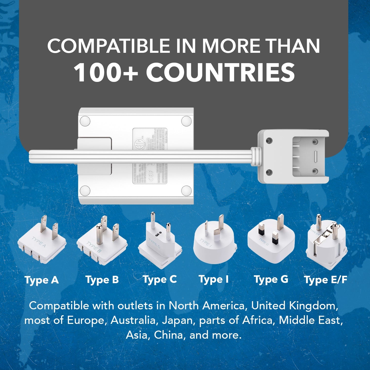 OREI M8 Max World Travel Adapter - Compact All-in-One with 3 USB Ports