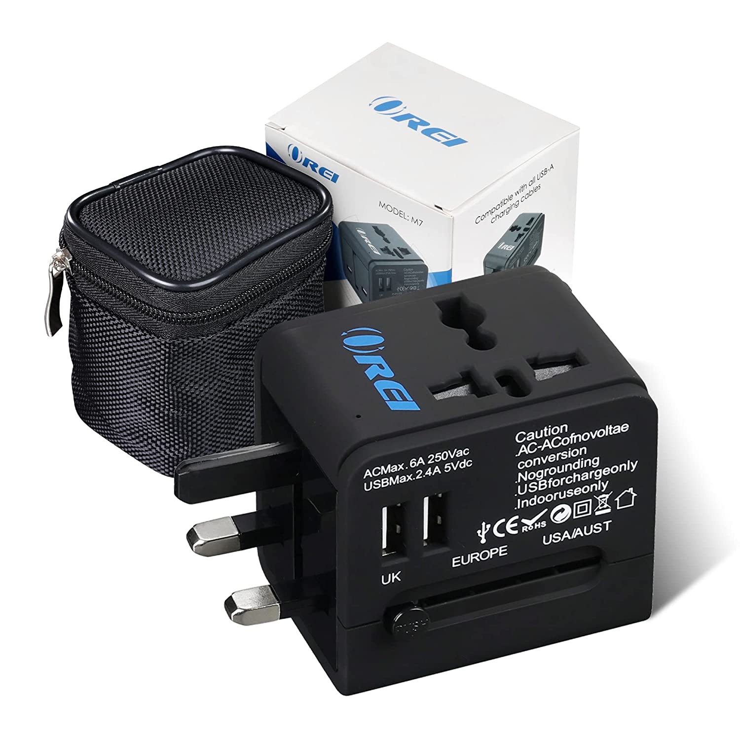 OREI M7 World - Class Travel Adapter with Dual USB Ports for All Your Devices