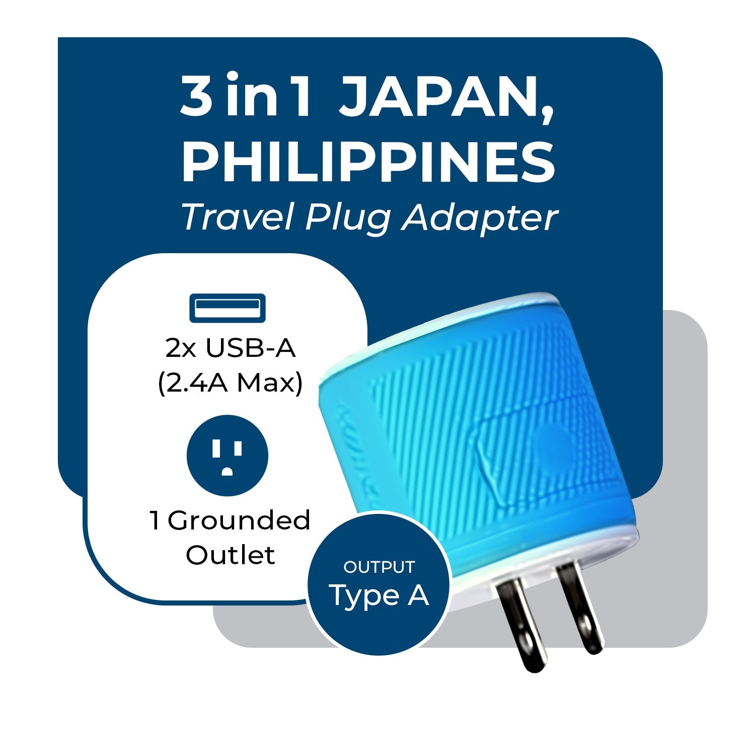 Universal Travel Adapter - 3 in 1 - 2 USB - Compact Design for Japan & Philippines (U2U-6)