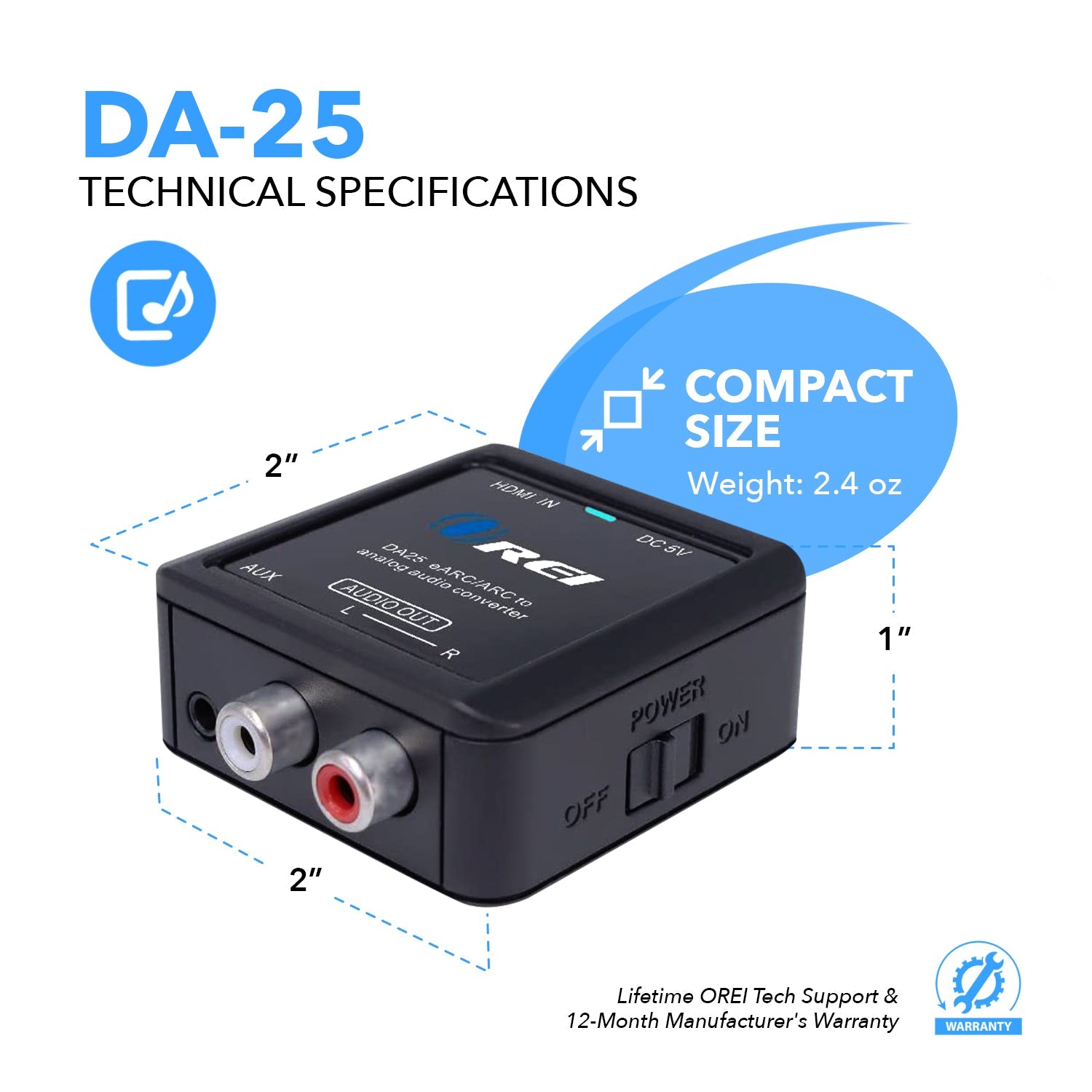 OREI DA25 HDMI ARC/eARC to Analog Audio Converter - Enjoy Seamless Audio Connectivity