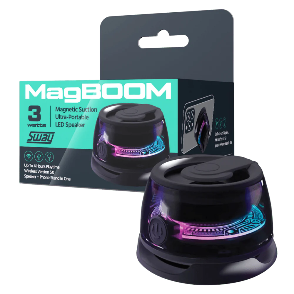 Sway Magboom 12-Pack LED Magnetic Bluetooth Party Speakers - Black