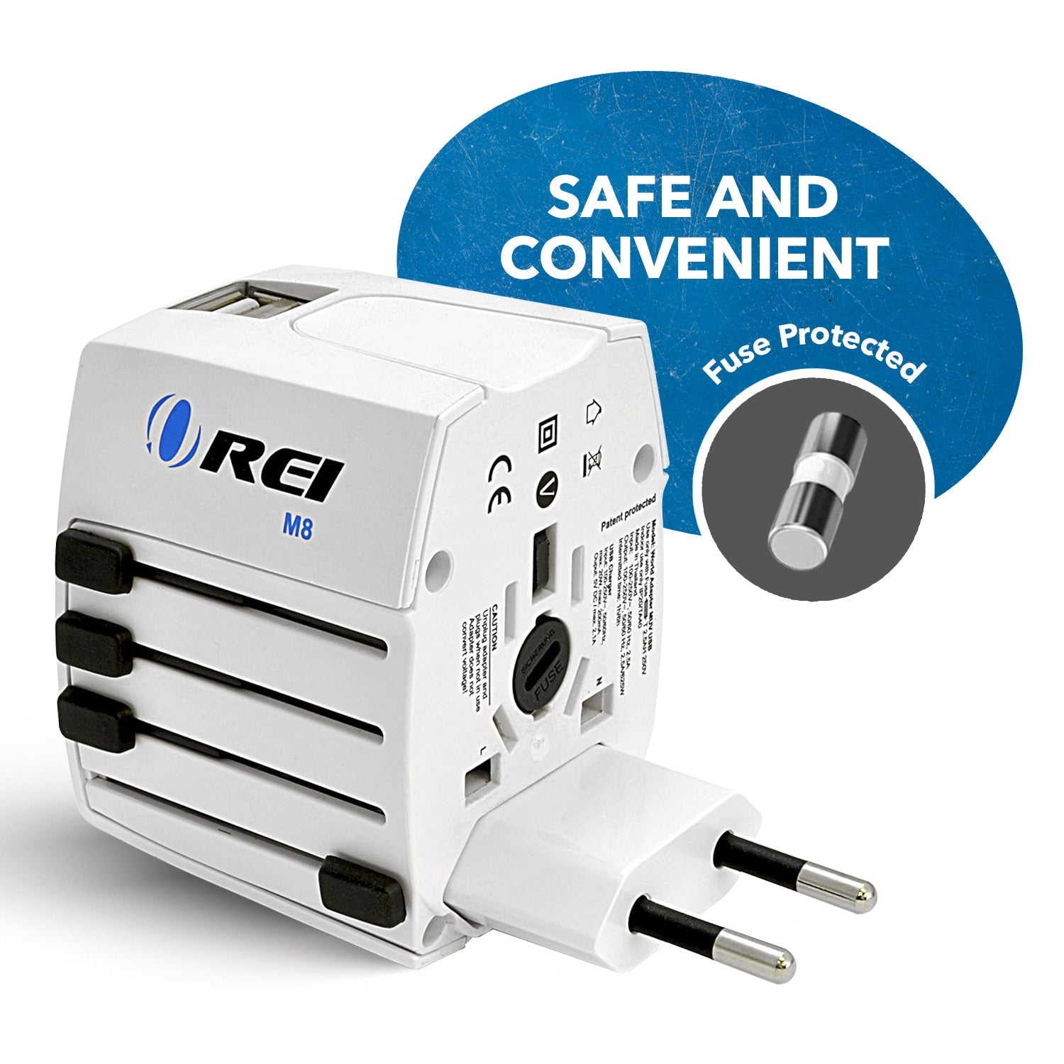 OREI World Travel Adapter Plug - Compact, All-in-One with 2 USB Ports (M8_White)