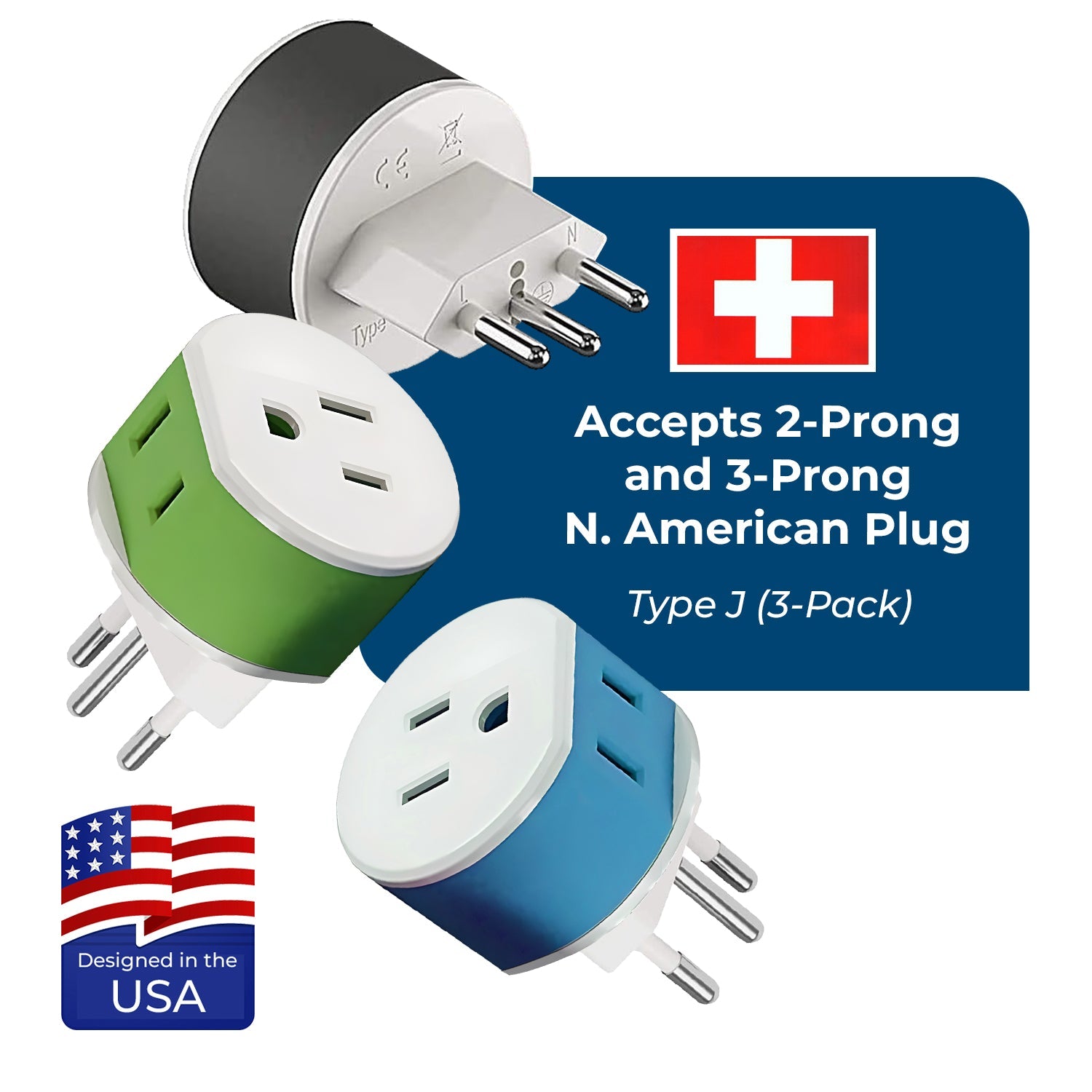 Compact Switzerland Travel Adapter - 2-in-1 Type J (US-11A)