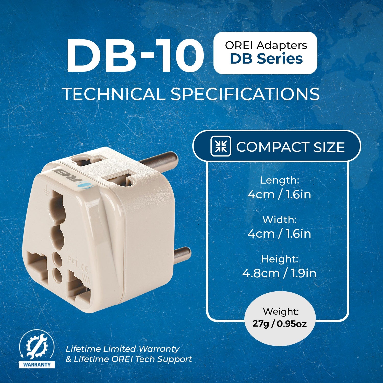OREI DB-10 Compact Travel Adapter for India & Nepal - 2 in 1 Type D
