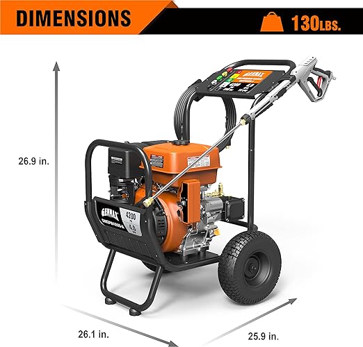 Genmax GMGPW4200-A Pro Gas Pressure Washer - 4200 PSI, 4 GPM, Electric-Start, 5 QC Nozzle Tips, Spray Gun, and 3/8-inch x 50-Foot Hose