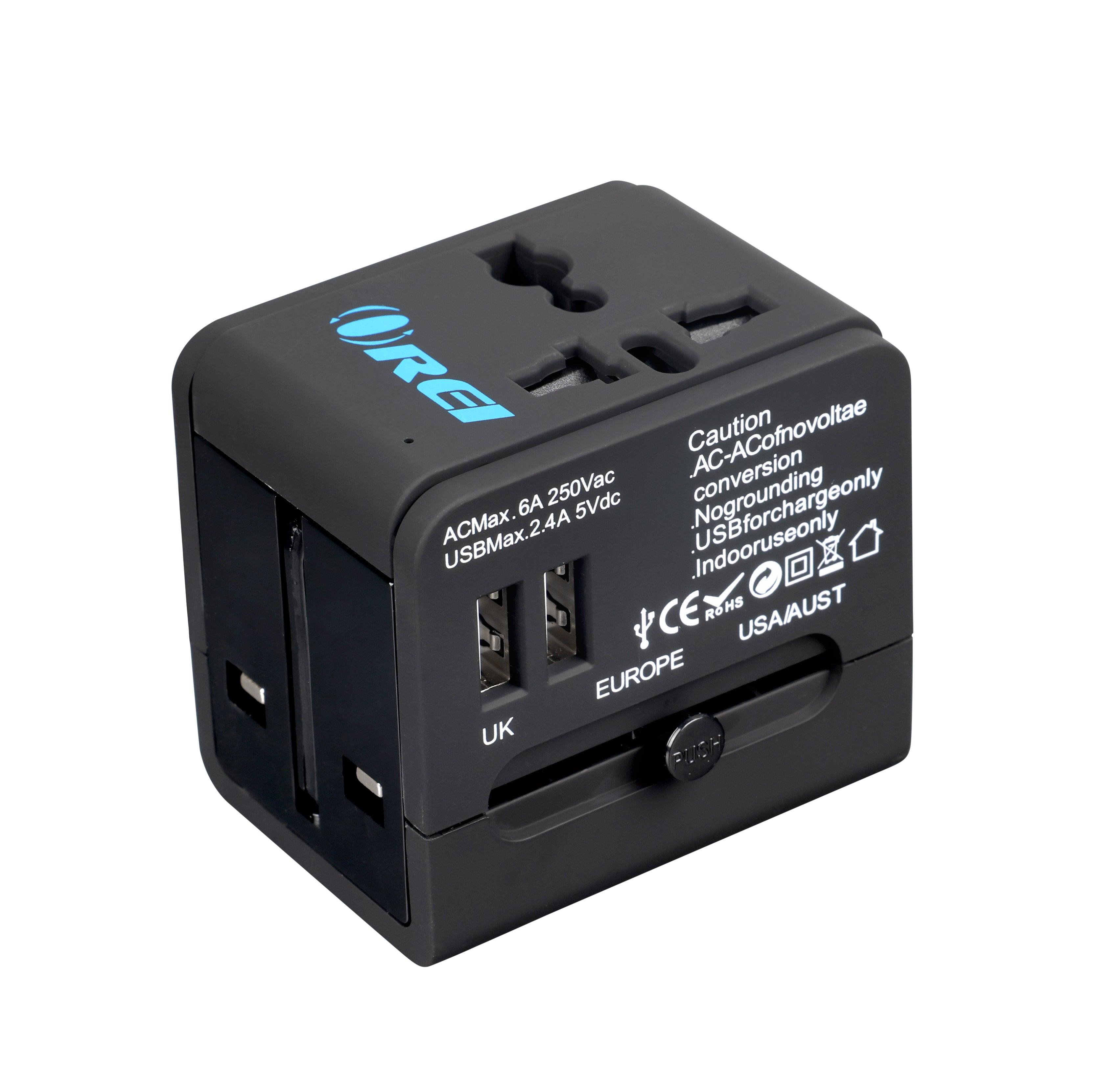 OREI M7 World - Class Travel Adapter with Dual USB Ports for All Your Devices