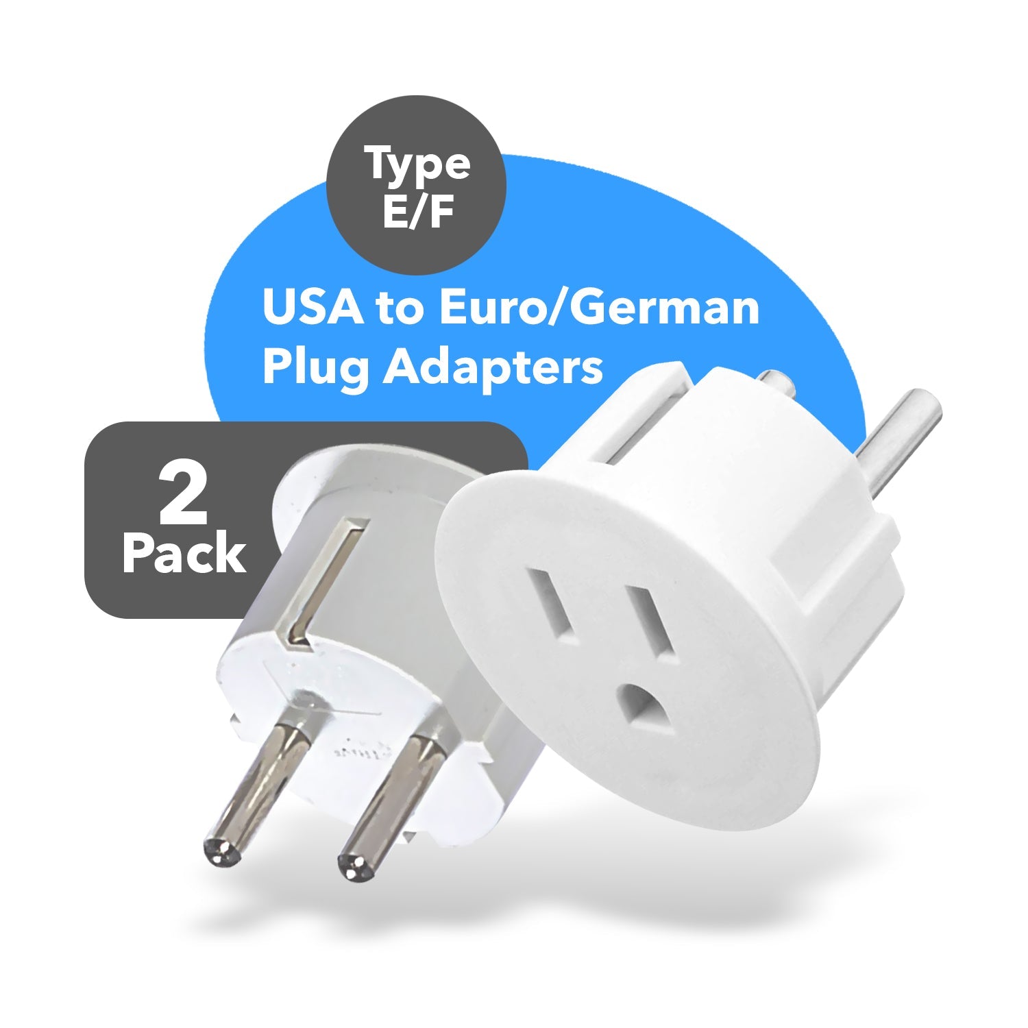 OREI Heavy Duty USA to European Schuko Plug Adapters - 2 Pack (GS20) - Your Travel Essential