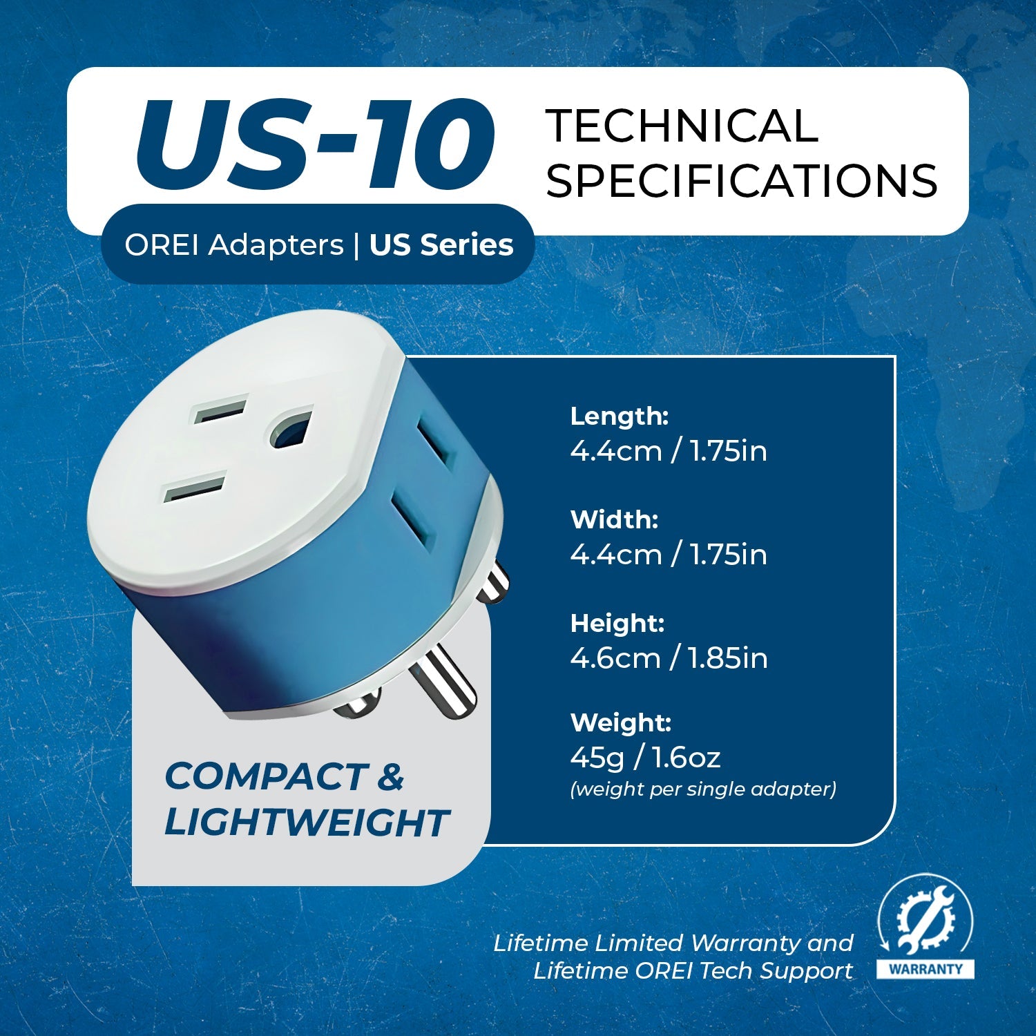 OREI US-10 Dual-Port Travel Adapter for India & Nepal - Compact & Versatile