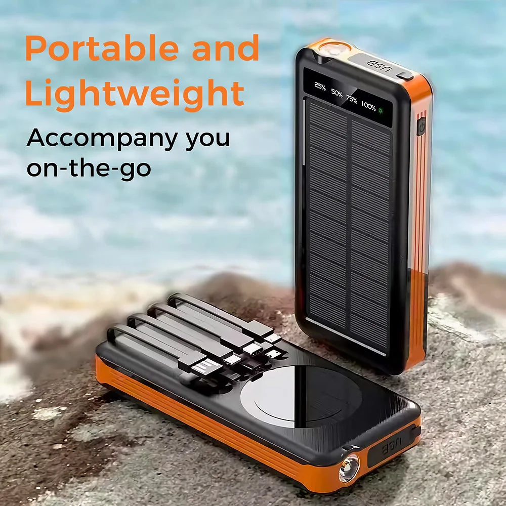 Sungale 10000mAh Wireless Solar Power Bank with Built-in Cables