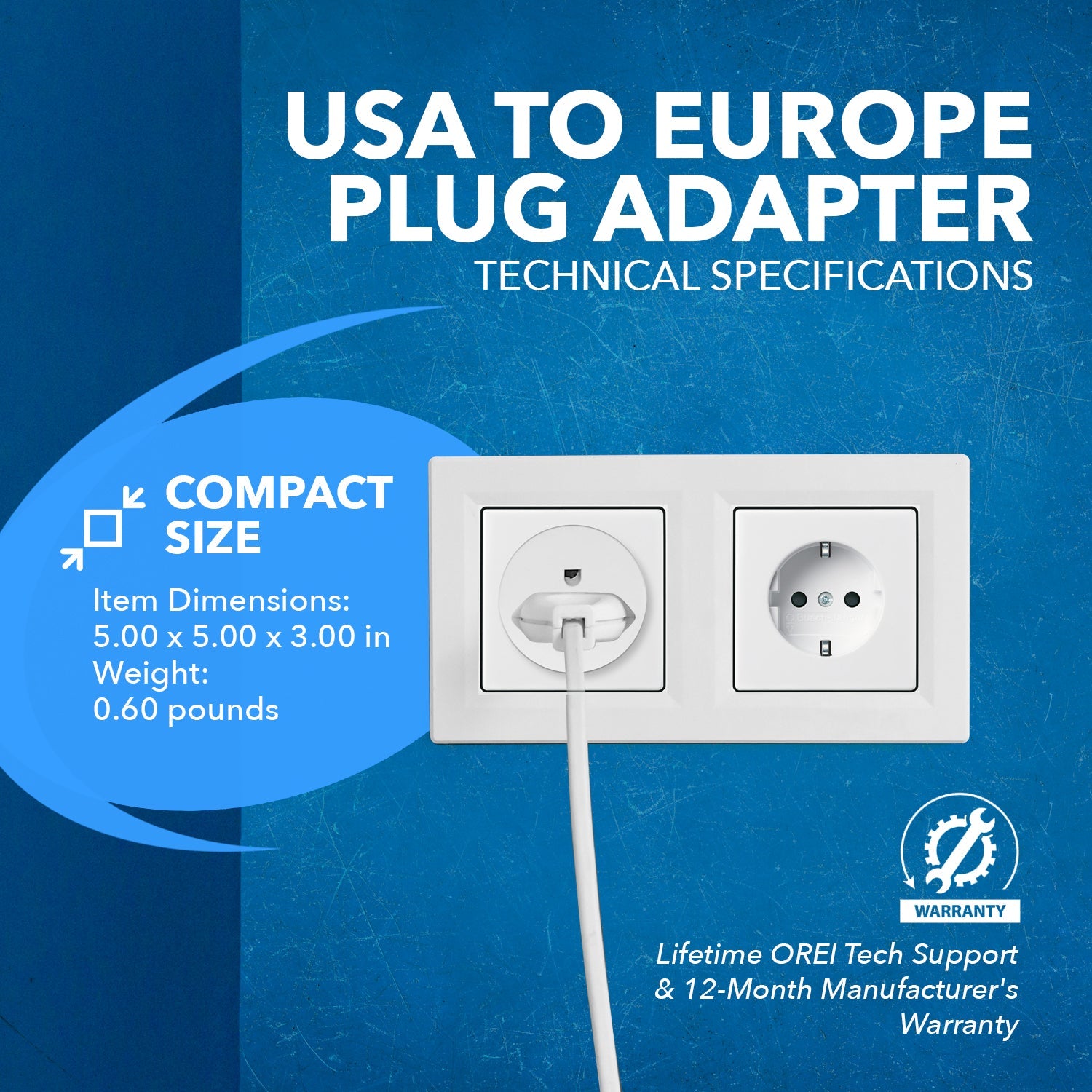 OREI Heavy Duty USA to European Schuko Plug Adapters - 2 Pack (GS20) - Your Travel Essential