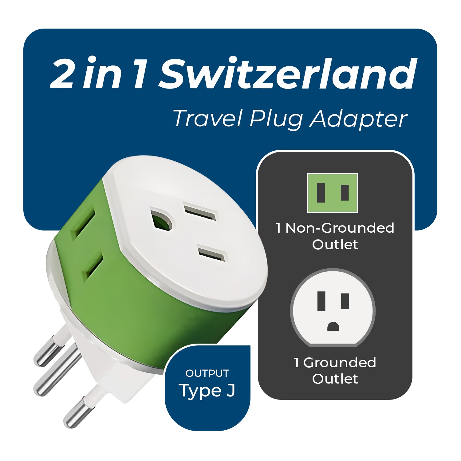 Compact Switzerland Travel Adapter - 2-in-1 Type J (US-11A)