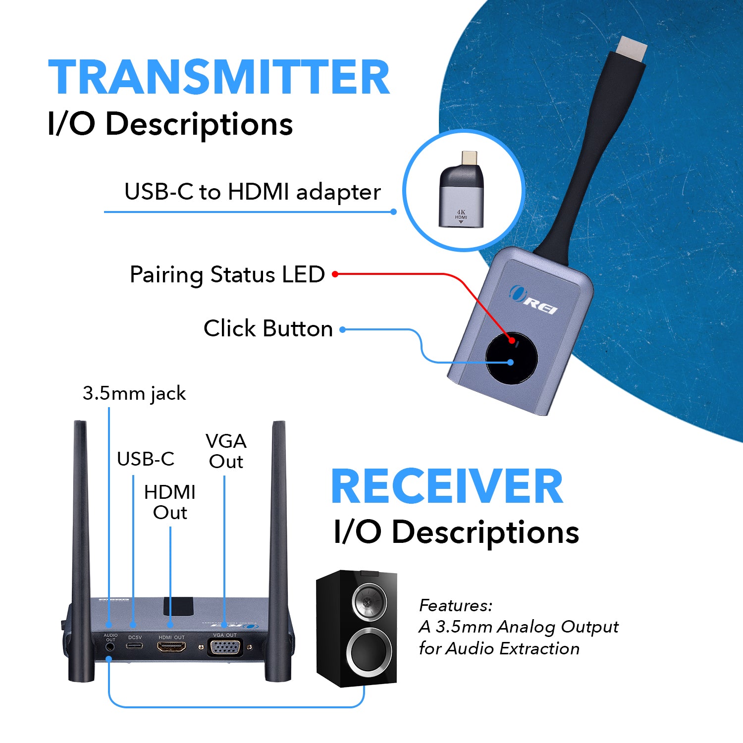 OREI 1080p Wireless HDMI Extender with Screen Mirroring - Up to 100ft (WHD-PRO1T-K)