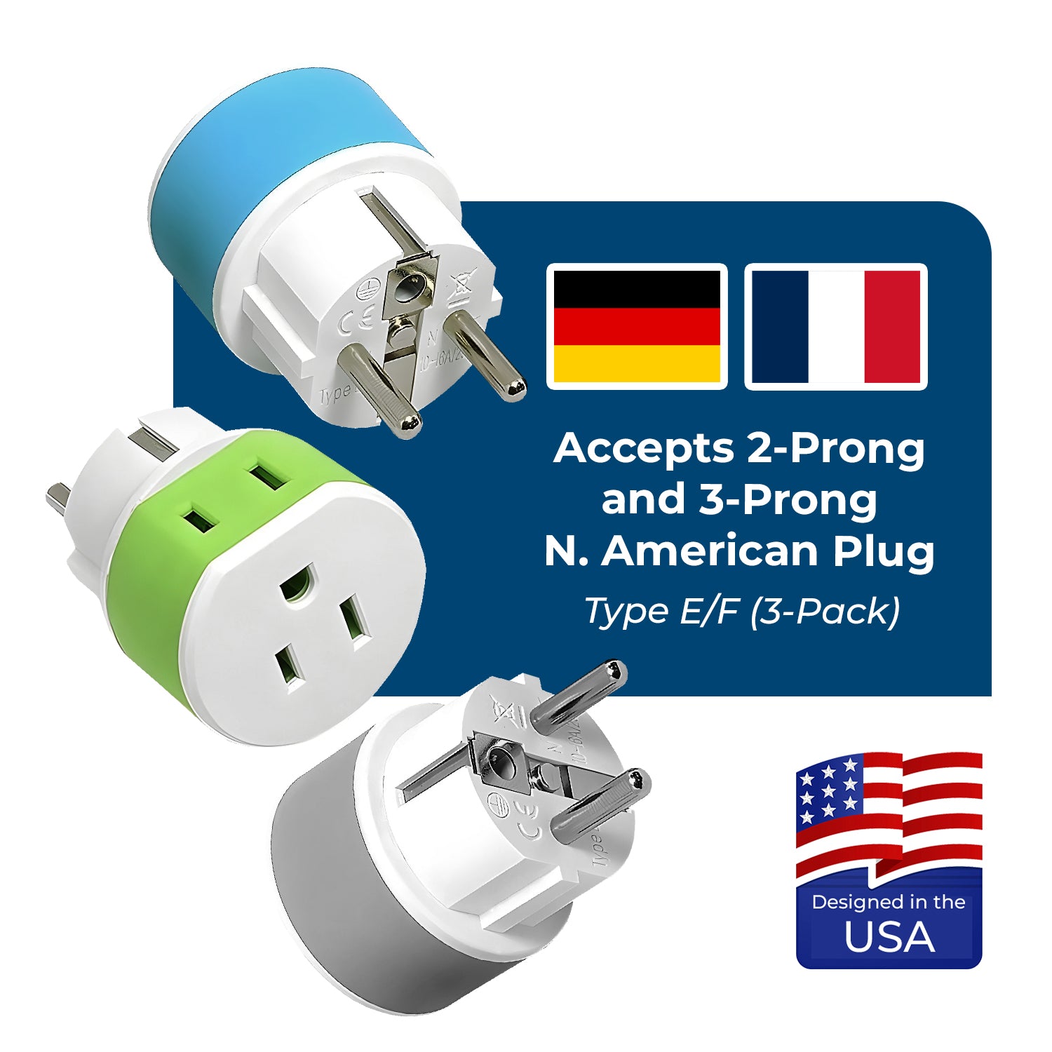 Compact 2-in-1 Travel Adapter for Germany & France - Type E/F (US-9)