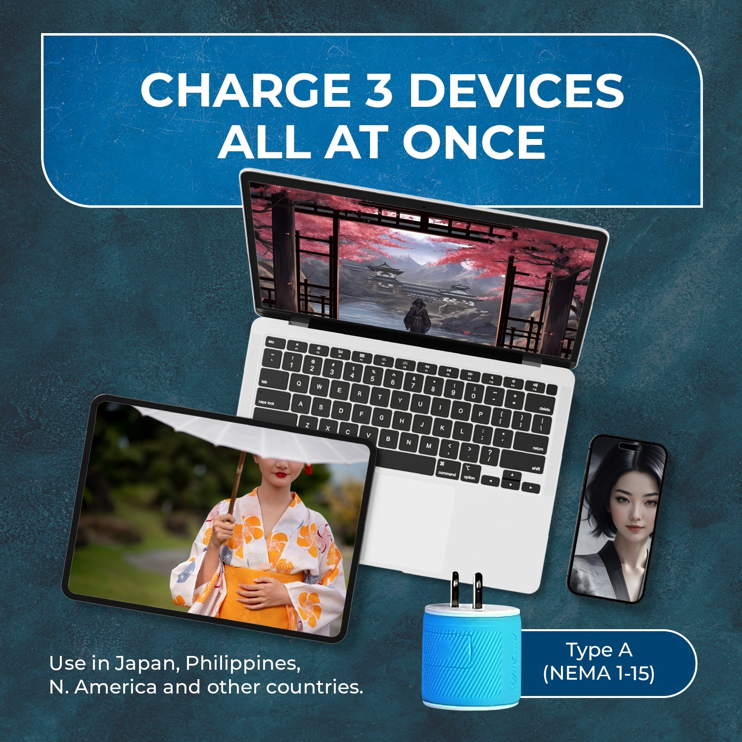 Universal Travel Adapter - 3 in 1 - 2 USB - Compact Design for Japan & Philippines (U2U-6)