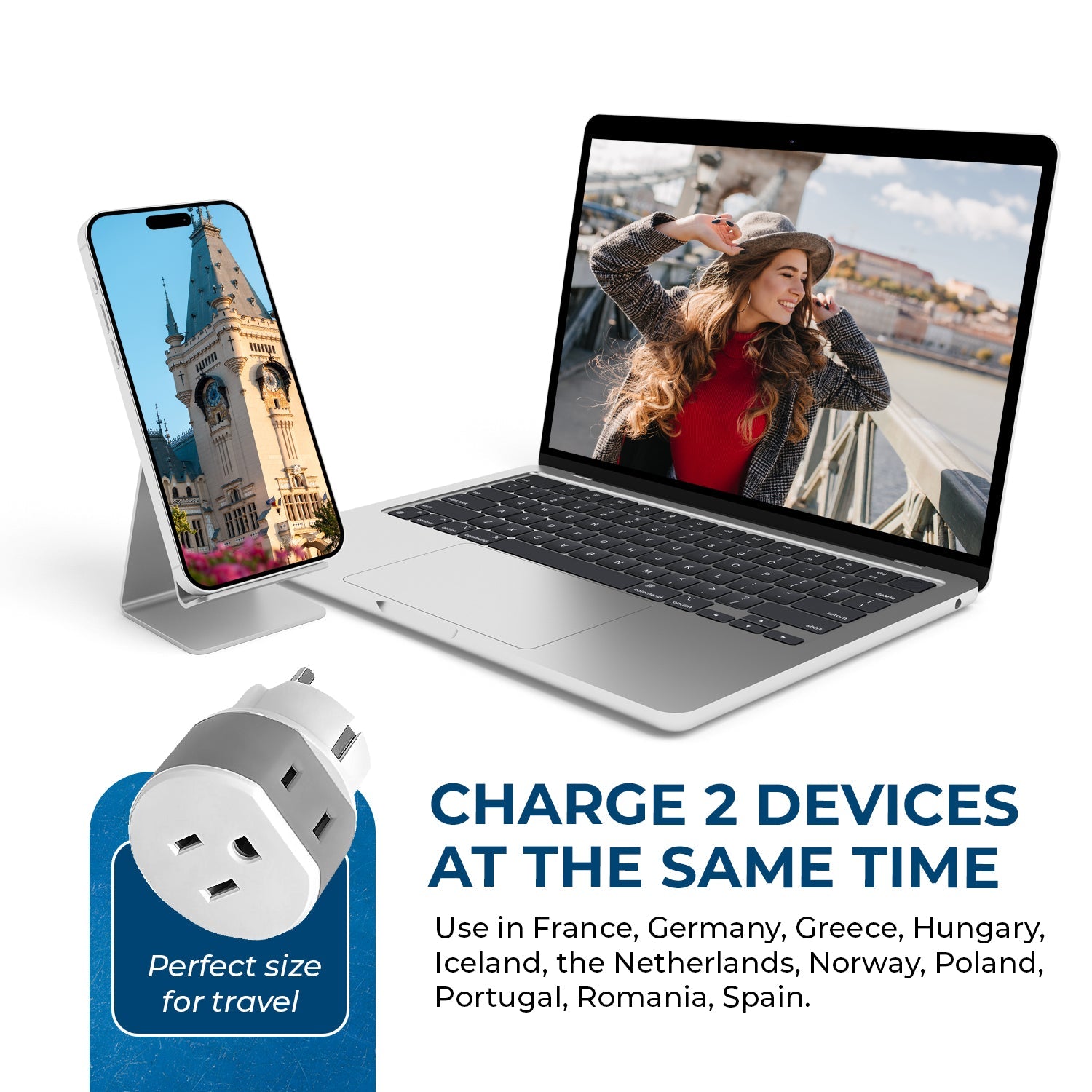Compact 2-in-1 Travel Adapter for Germany & France - Type E/F (US-9)