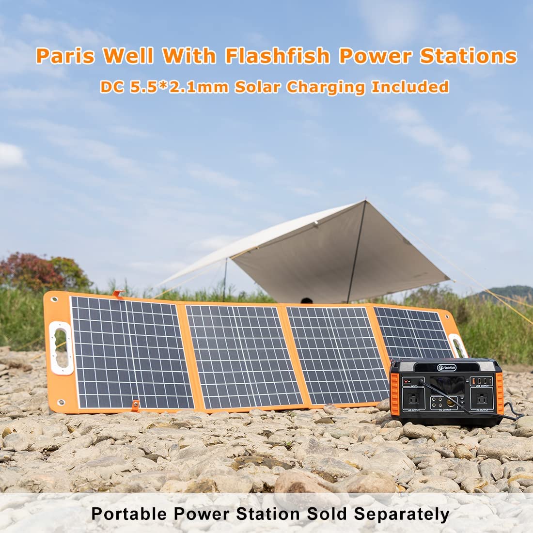 FF Flashfish 18V/100W Foldable Solar Panel for Camping, Fishing, Road Trips - Charge Your Phones and Tablets on the Go!