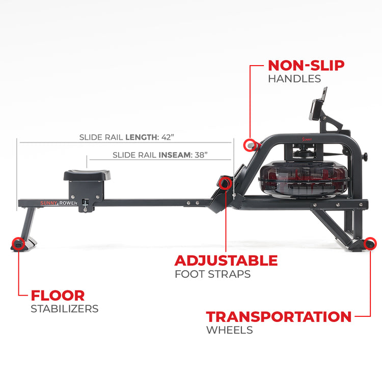 Sunny Health & Fitness Smart Obsidian Surge 500m Water Rowing Machine - Your Home Fitness Powerhouse